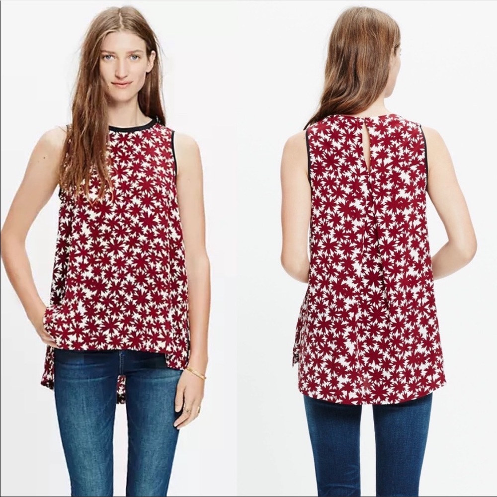 Madewell Red and White Floral Sleeveless Tank Top